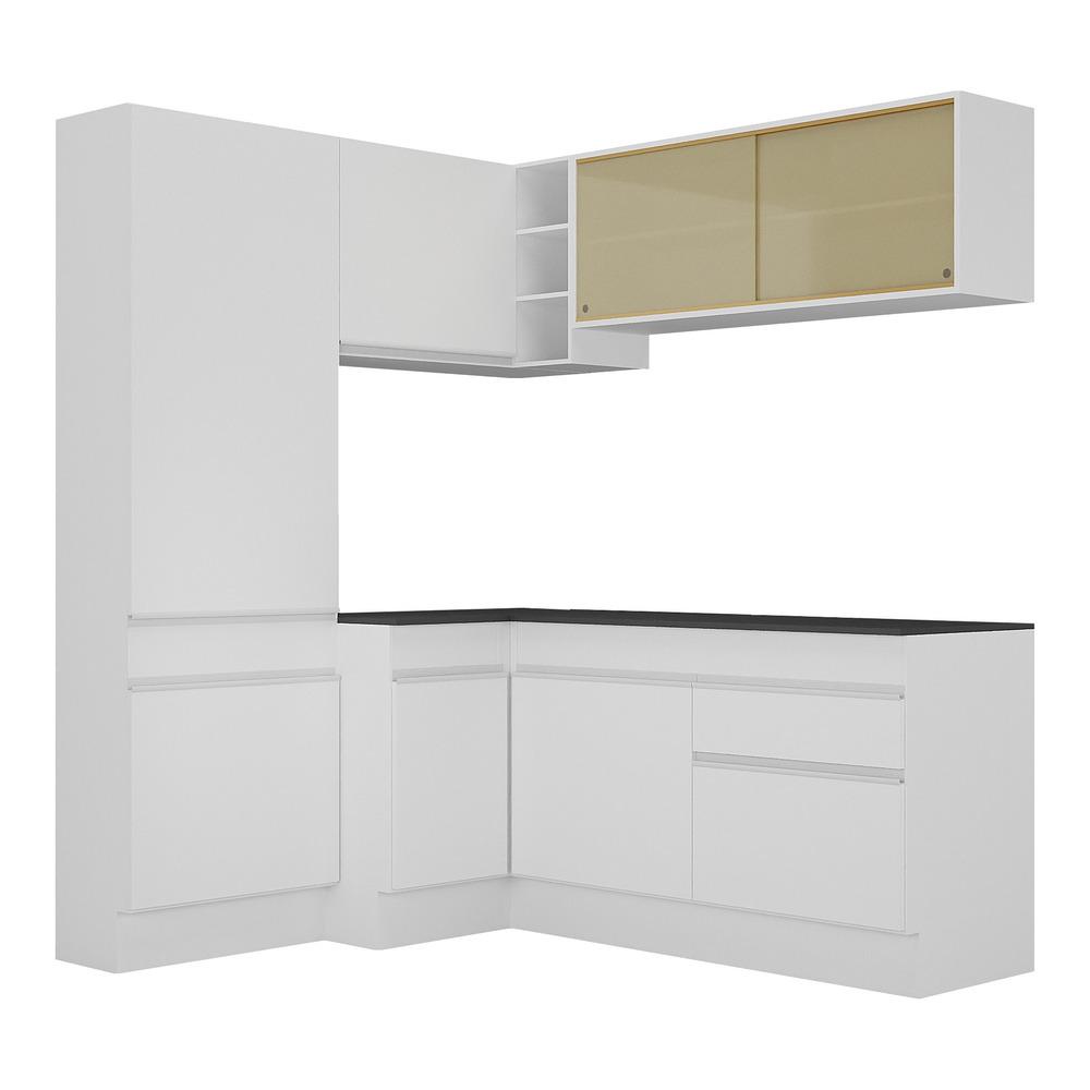 Armário de Cozinha Completa de Canto com Rodapé Veneza Multimóveis V2089  Branco