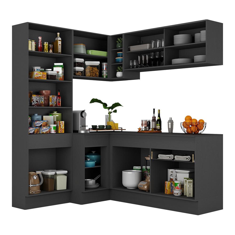 Armário de Cozinha Completa de Canto com Rodapé Veneza Multimóveis V2089  Preto/Branco