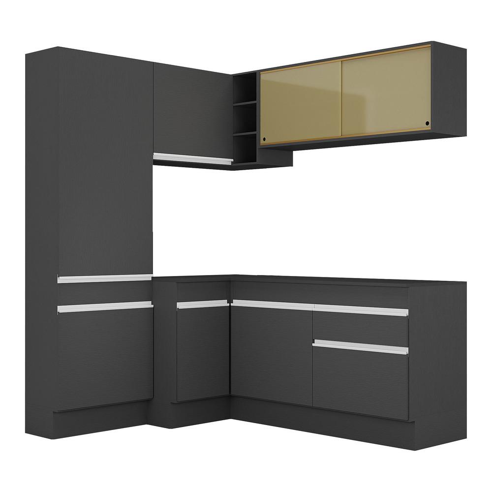Armário de Cozinha Completa de Canto com Rodapé Veneza Multimóveis V2089  Preto/Branco