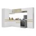 Armário de Cozinha Completa de Canto com Rodapé Veneza Multimóveis V2090  Branco/Dourado