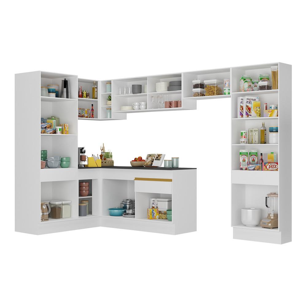 Armário de Cozinha Completa de Canto com Rodapé Veneza Multimóveis V2090  Branco/Dourado