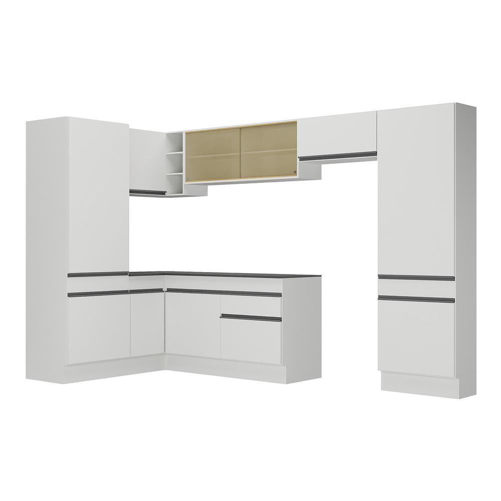 Armário de Cozinha Completa de Canto com Rodapé Veneza Multimóveis V2090  Branco/Preto
