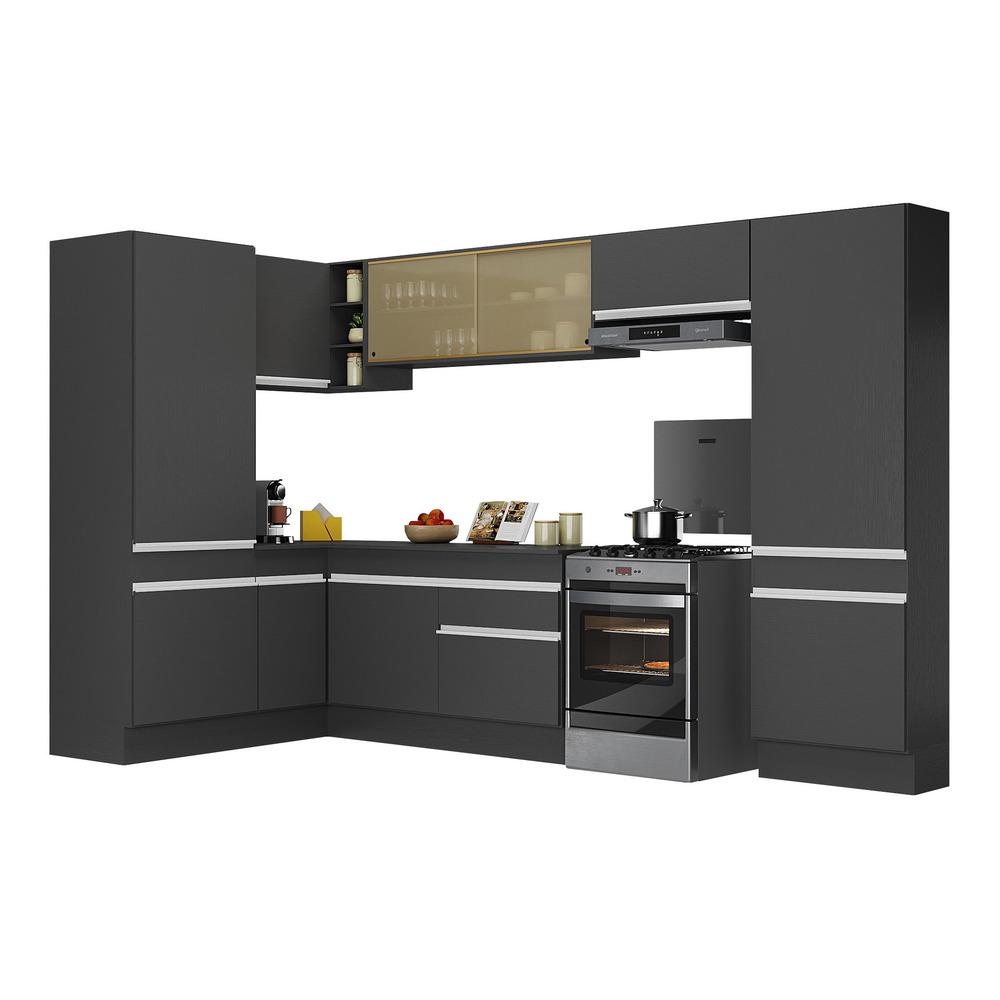 Armário de Cozinha Completa de Canto com Rodapé Veneza Multimóveis V2090  Preto/Branco