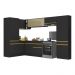 Armário de Cozinha Completa de Canto com Rodapé Veneza Multimóveis V2090  Preto/Dourado