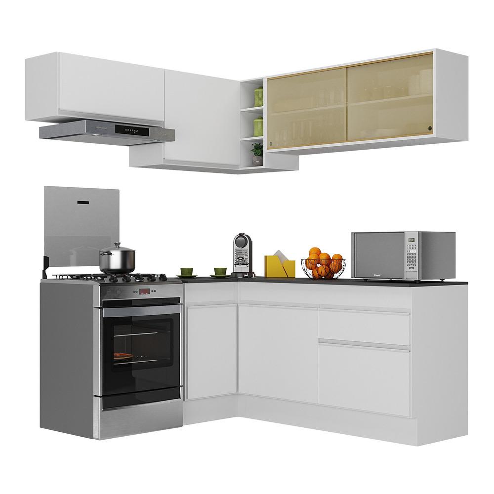 Armário de Cozinha Completa de Canto com Rodapé Veneza Multimóveis V2094  Branco