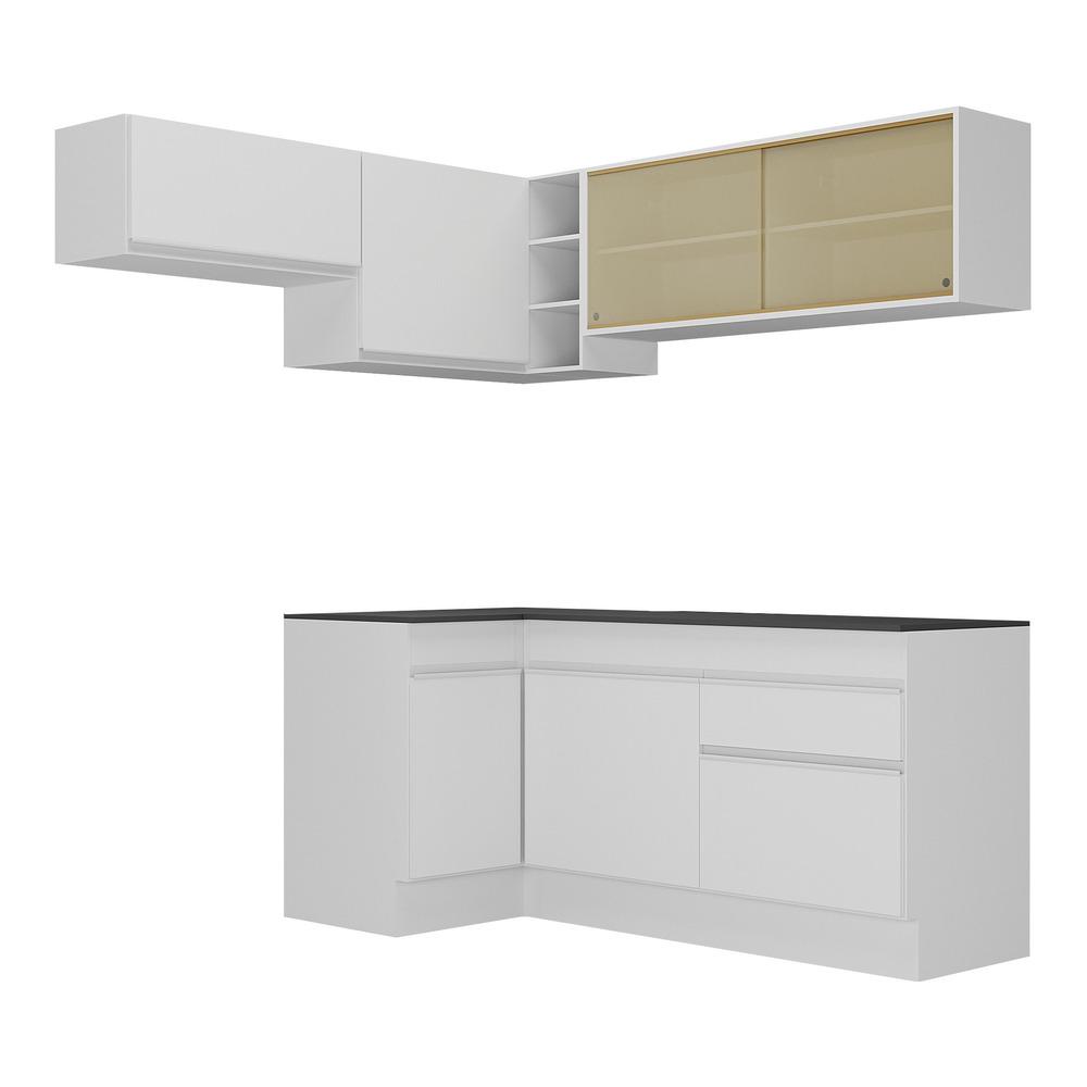 Armário de Cozinha Completa de Canto com Rodapé Veneza Multimóveis V2094  Branco