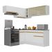 Armário de Cozinha Completa de Canto com Rodapé Veneza Multimóveis V2094  Branco/Dourado