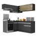 Armário de Cozinha Completa de Canto com Rodapé Veneza Multimóveis V2094  Preto/Branco
