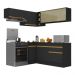 Armário de Cozinha Completa de Canto com Rodapé Veneza Multimóveis V2094  Preto/Dourado