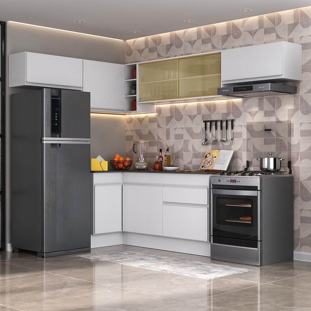 Armário de Cozinha Completa de Canto com Rodapé Veneza Multimóveis V2095  Branco