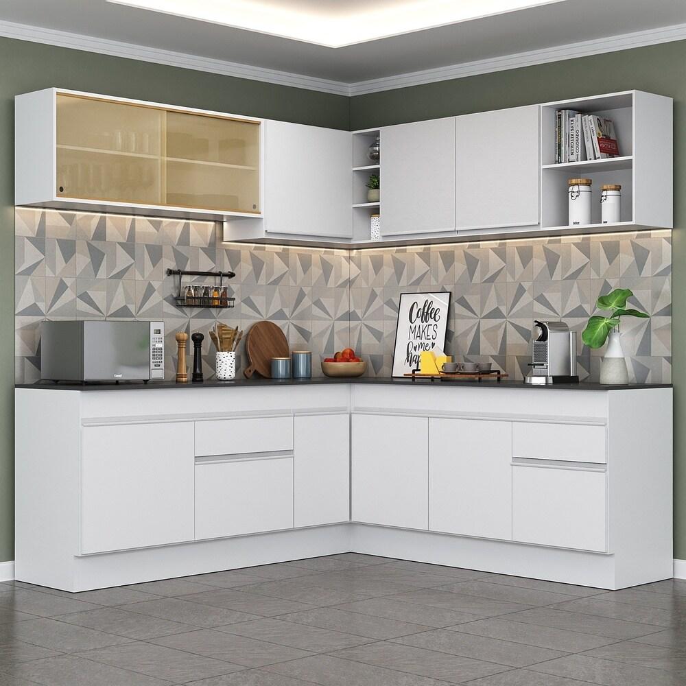 Armário de Cozinha Completa de Canto com Rodapé Veneza Multimóveis V2096  Branco