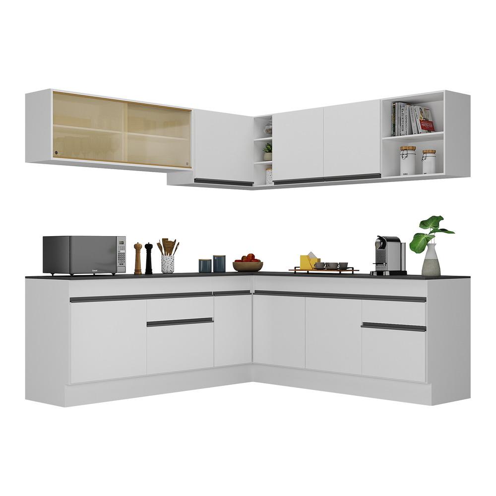 Armário de Cozinha Completa de Canto com Rodapé Veneza Multimóveis V2096  Branco/Preto