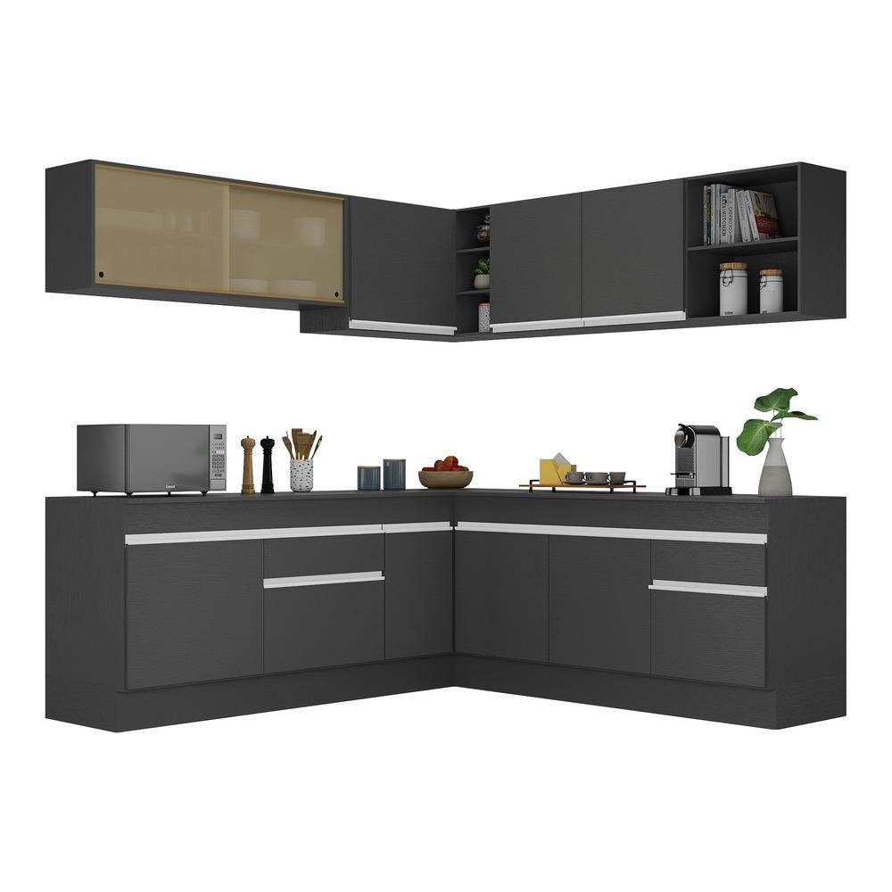 Armário de Cozinha Completa de Canto com Rodapé Veneza Multimóveis V2096  Preto/Branco