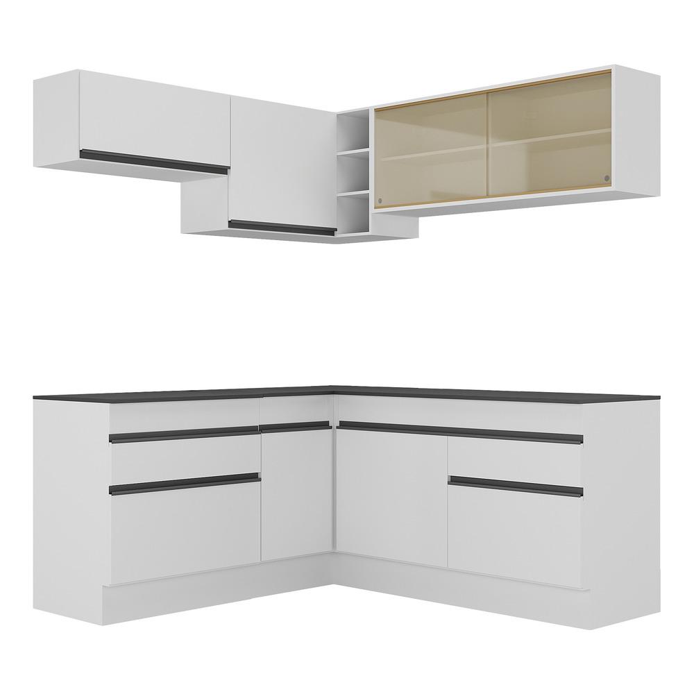 Armário de Cozinha Completa de Canto com Rodapé Veneza Multimóveis V2097  Branco/Preto