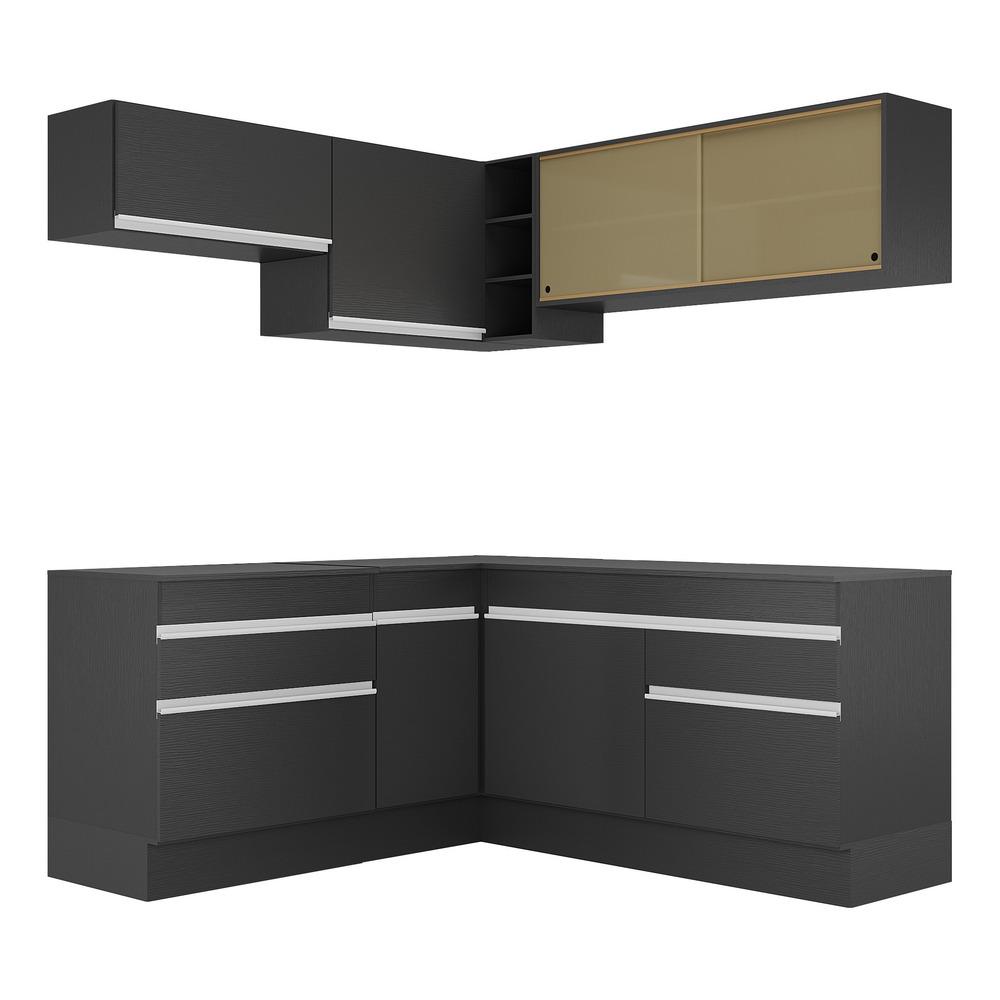 Armário de Cozinha Completa de Canto com Rodapé Veneza Multimóveis V2097  Preto/Branco