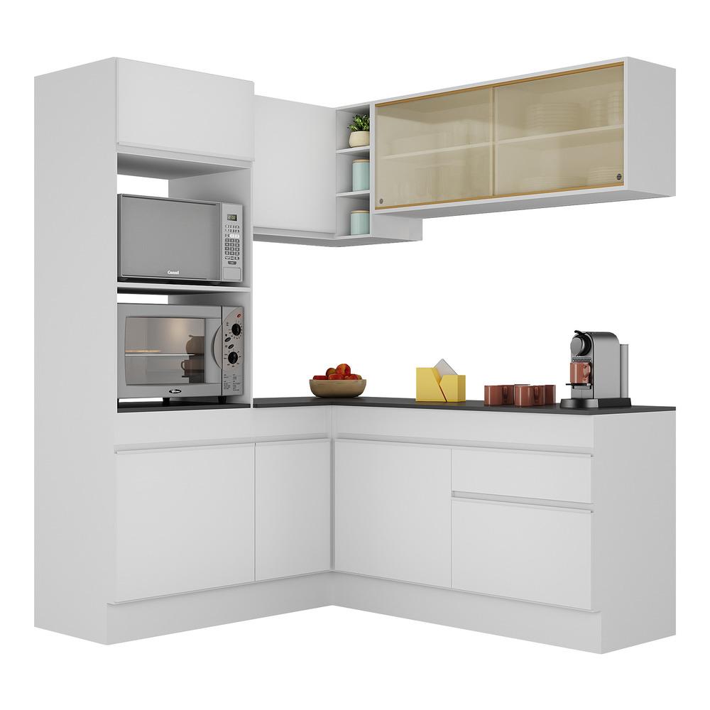 Armário de Cozinha Completa de Canto com Rodapé Veneza Multimóveis V2098  Branco