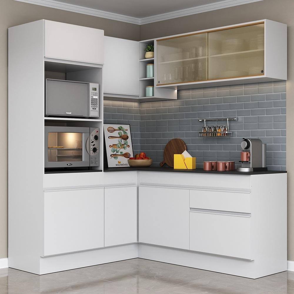 Armário de Cozinha Completa de Canto com Rodapé Veneza Multimóveis V2098  Branco
