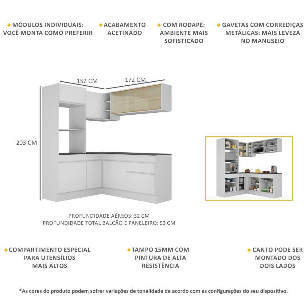 Armário de Cozinha Completa de Canto com Rodapé Veneza Multimóveis V2098  Branco