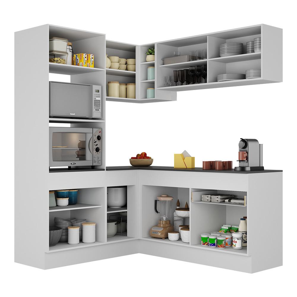 Armário de Cozinha Completa de Canto com Rodapé Veneza Multimóveis V2098  Branco