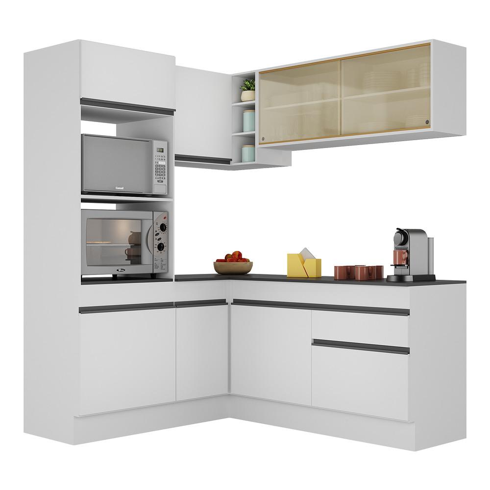 Armário de Cozinha Completa de Canto com Rodapé Veneza Multimóveis V2098  Branco/Preto
