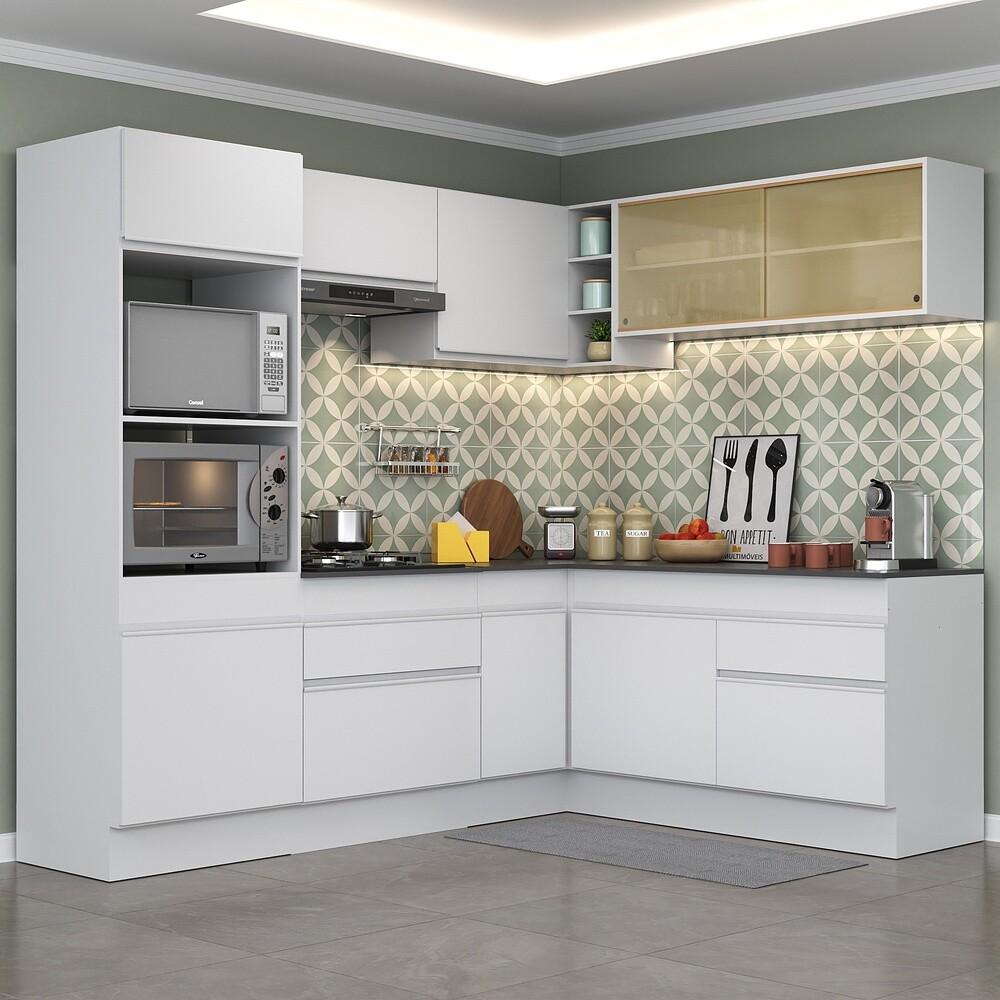 Armário de Cozinha Completa de Canto com Rodapé Veneza Multimóveis V2099  Branco