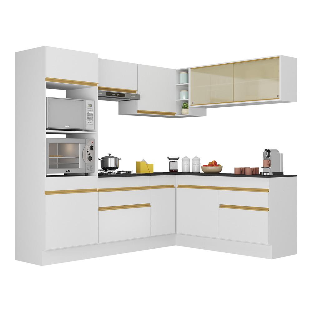 Armário de Cozinha Completa de Canto com Rodapé Veneza Multimóveis V2099  Branco/Dourado