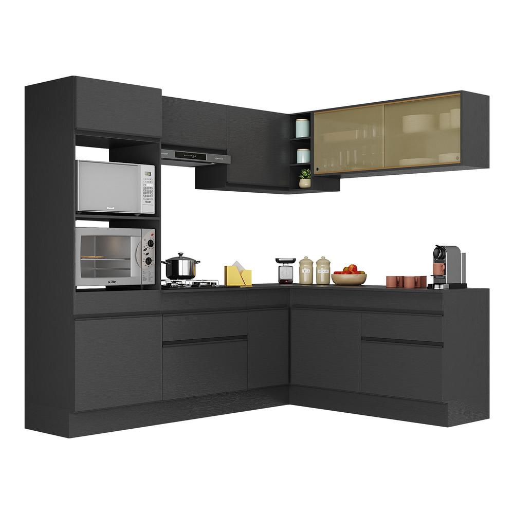 Armário de Cozinha Completa de Canto com Rodapé Veneza Multimóveis V2099  Preto