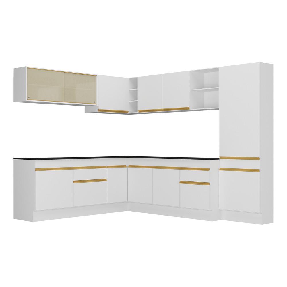 Armário de Cozinha Completa de Canto com Rodapé Veneza Multimóveis V2100  Branco/Dourado