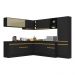 Armário de Cozinha Completa de Canto com Rodapé Veneza Multimóveis V2100  Preto/Dourado