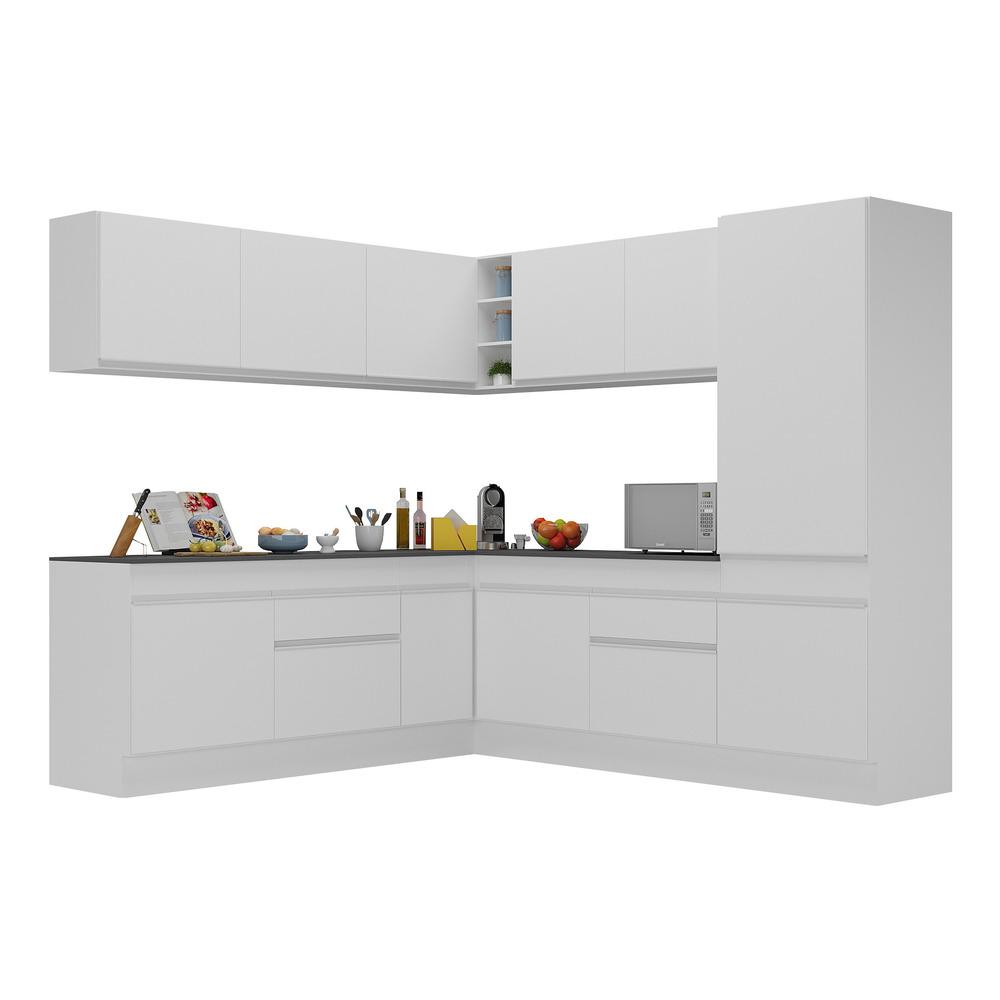 Armário de Cozinha Completa de Canto com Rodapé Veneza Multimóveis V2101  Branco