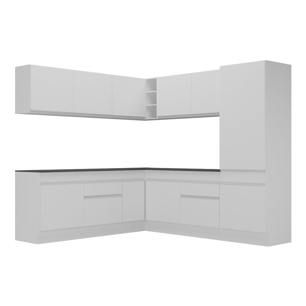 Armário de Cozinha Completa de Canto com Rodapé Veneza Multimóveis V2101  Branco