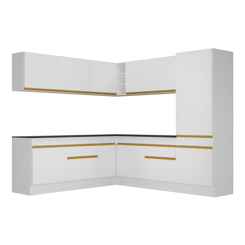 Armário de Cozinha Completa de Canto com Rodapé Veneza Multimóveis V2101  Branco/Dourado