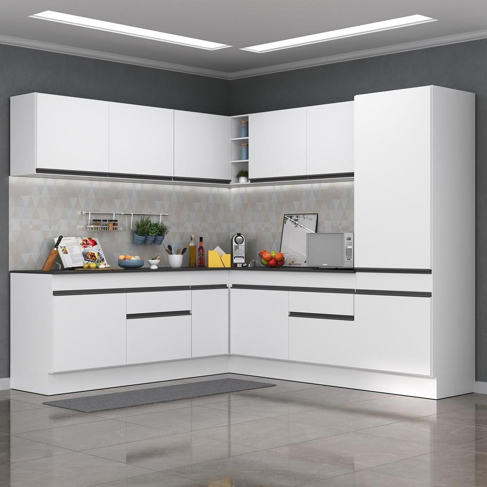 Armário de Cozinha Completa de Canto com Rodapé Veneza Multimóveis V2101  Branco/Preto