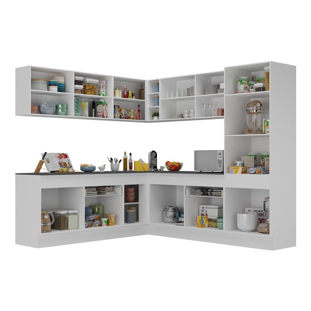 Armário de Cozinha Completa de Canto com Rodapé Veneza Multimóveis V2101  Branco/Preto
