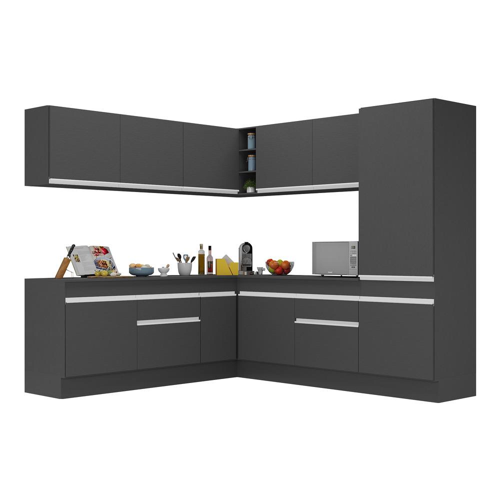 Armário de Cozinha Completa de Canto com Rodapé Veneza Multimóveis V2101  Preto/Branco