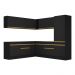 Armário de Cozinha Completa de Canto com Rodapé Veneza Multimóveis V2101  Preto/Dourado