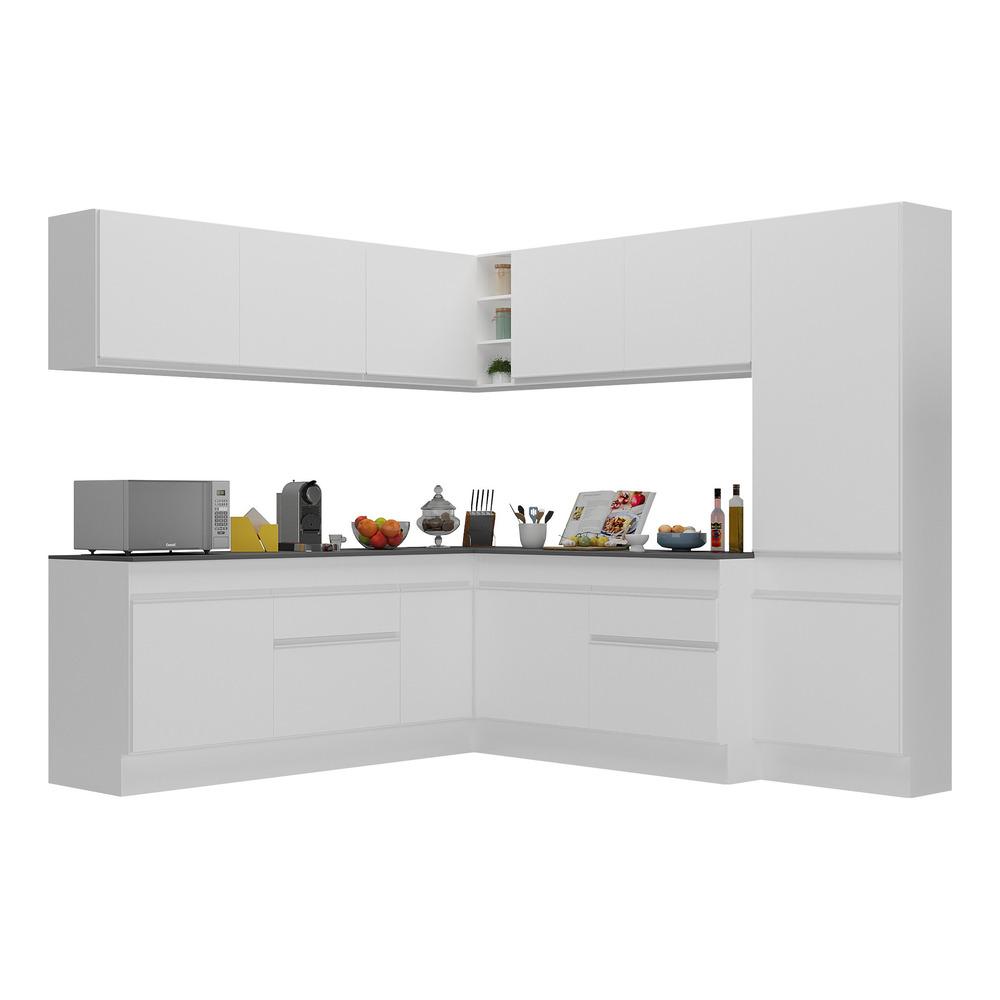 Armário de Cozinha Completa de Canto com Rodapé Veneza Multimóveis V2102  Branco