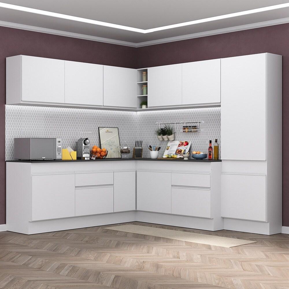 Armário de Cozinha Completa de Canto com Rodapé Veneza Multimóveis V2102  Branco