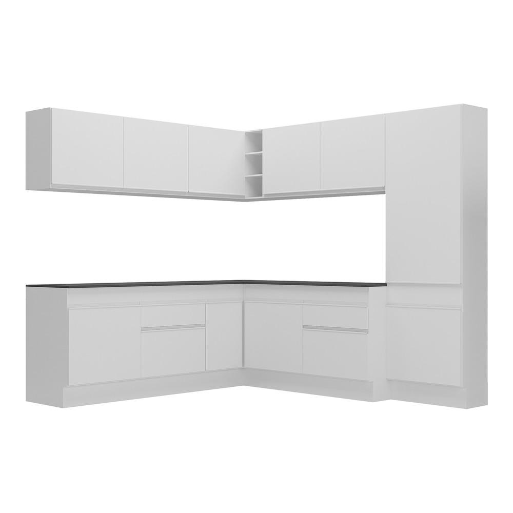 Armário de Cozinha Completa de Canto com Rodapé Veneza Multimóveis V2102  Branco