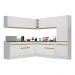 Armário de Cozinha Completa de Canto com Rodapé Veneza Multimóveis V2102  Branco/Dourado
