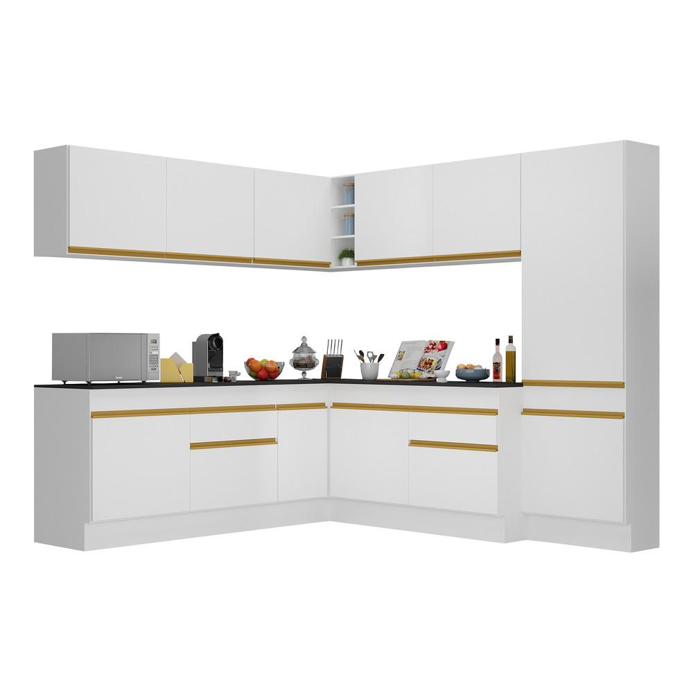 Armário de Cozinha Completa de Canto com Rodapé Veneza Multimóveis V2102  Branco/Dourado