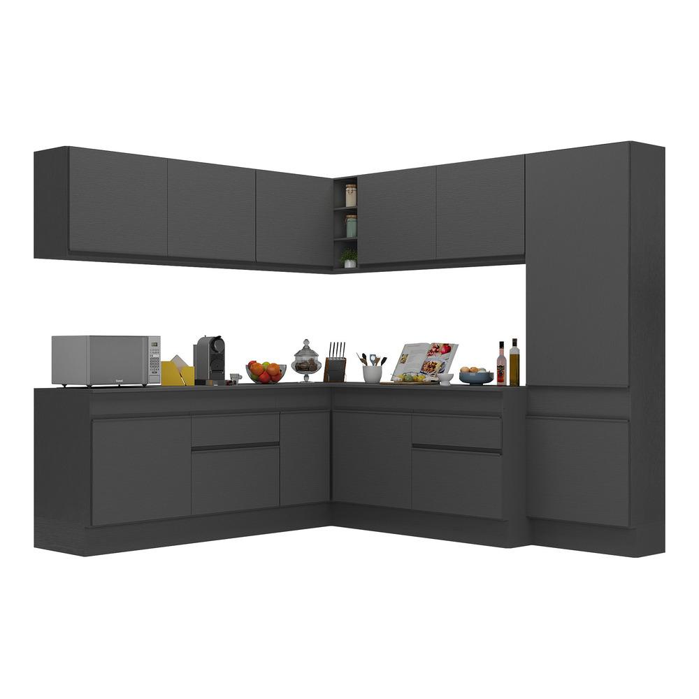 Armário de Cozinha Completa de Canto com Rodapé Veneza Multimóveis V2102  Preto
