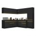 Armário de Cozinha Completa de Canto com Rodapé Veneza Multimóveis V2102  Preto/Dourado