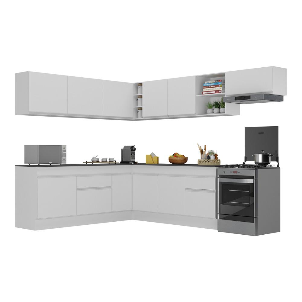 Armário de Cozinha Completa de Canto com Rodapé Veneza Multimóveis V2103  Branco