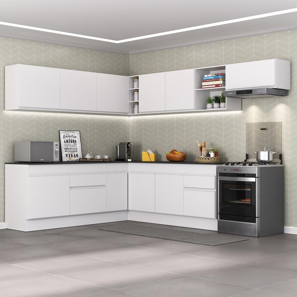 Armário de Cozinha Completa de Canto com Rodapé Veneza Multimóveis V2103  Branco