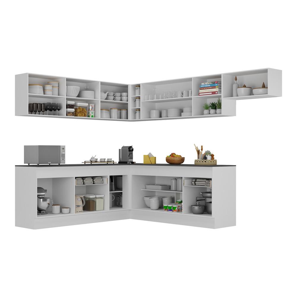 Armário de Cozinha Completa de Canto com Rodapé Veneza Multimóveis V2103  Branco