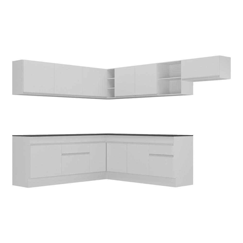 Armário de Cozinha Completa de Canto com Rodapé Veneza Multimóveis V2103  Branco