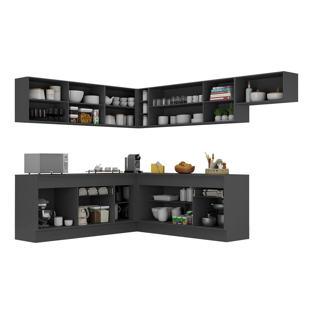 Armário de Cozinha Completa de Canto com Rodapé Veneza Multimóveis V2103  Preto/Branco