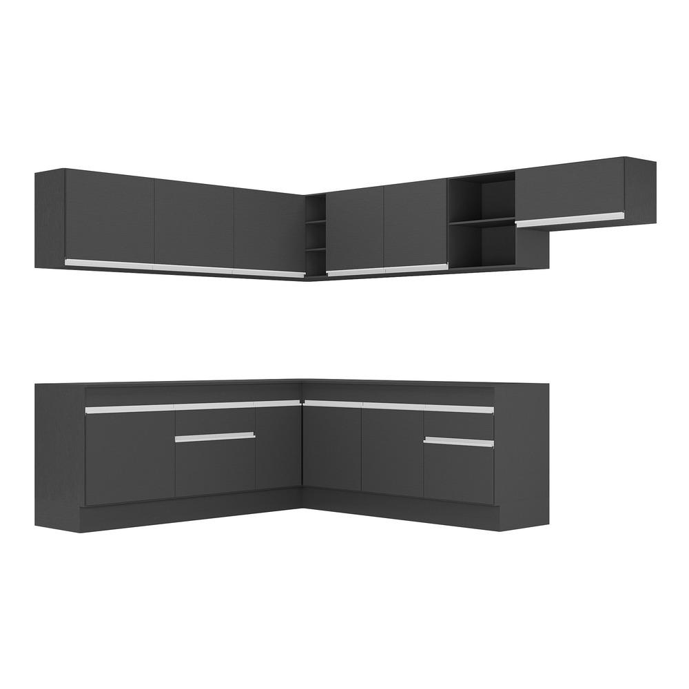 Armário de Cozinha Completa de Canto com Rodapé Veneza Multimóveis V2103  Preto/Branco