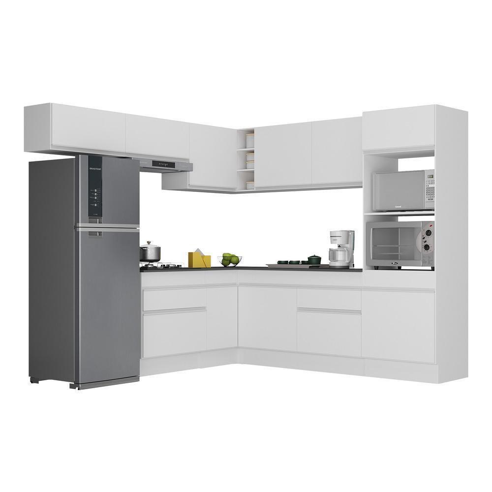 Armário de Cozinha Completa de Canto com Rodapé Veneza Multimóveis V2105  Branco